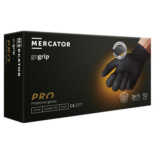 Jednokratne rukavice Mercator GoGrip PRO crne bez pudera