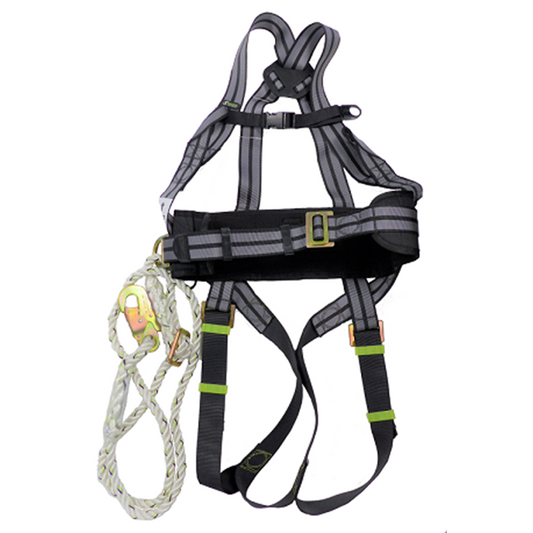 Safety harness with rope permanently attached