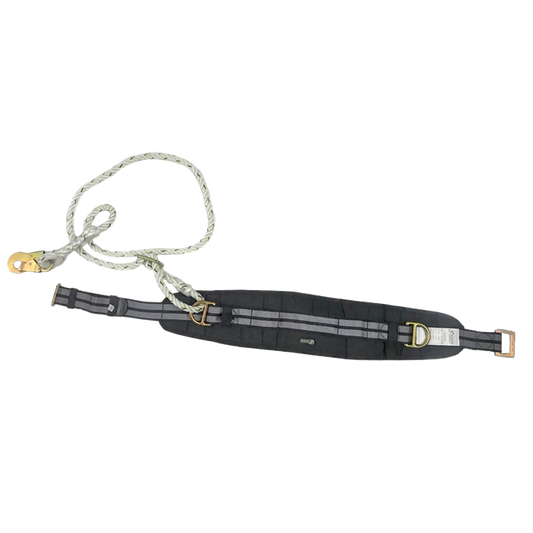 Belt with positioning lanyard permanently attached