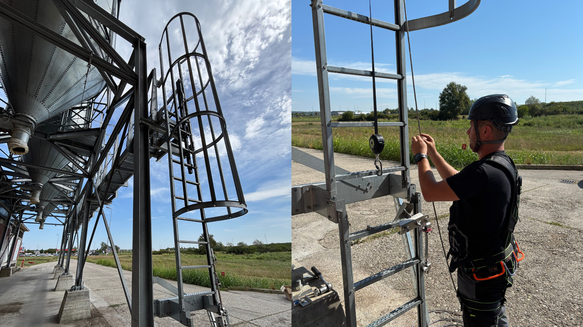 Radnik postavlja najsigurniji sustav za penjanje na ljestvama.