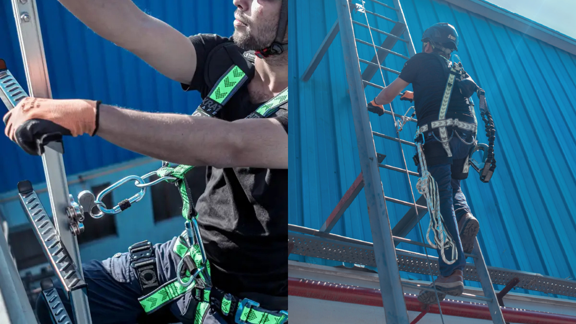 Radnik povezan na sustav za sprječavanje pada pri penjanju.