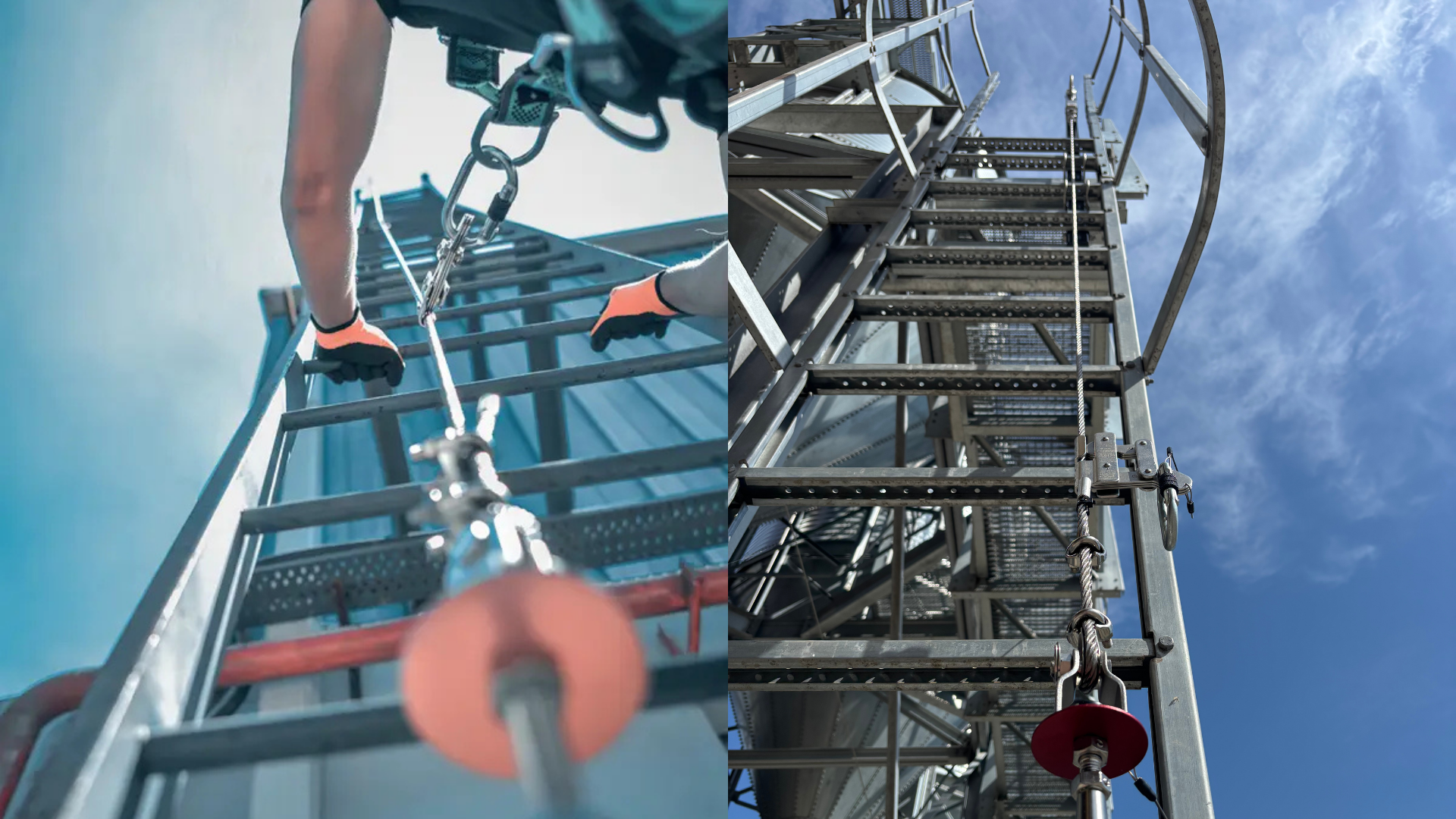 Okomita sigurnosna šina za pristup tornjevima, dimnjacima, silosima, krovovima i strojevima.